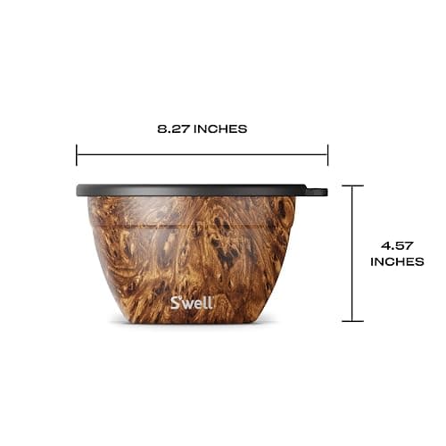 S’well Stainless Steel 64oz Salad Bowl Kit, Teakwood Finish, Includes 2oz Condiment Container and Removable Tray, Leak-Proof and Easy to Clean, Dishwasher Safe thumbnail 3