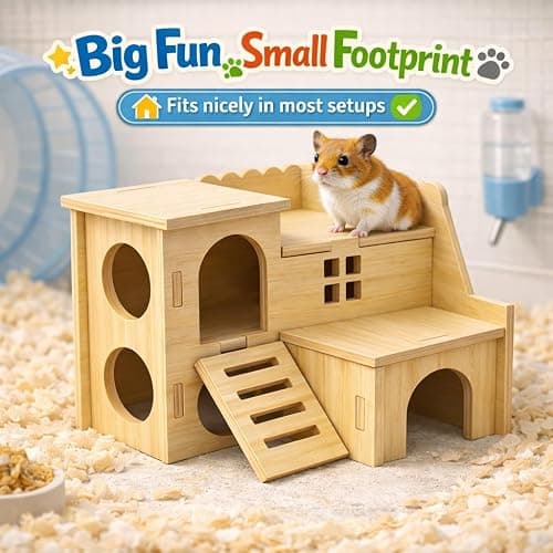 Tiny Hamster Maze Wood House Fun Slide House Double-Decker Hut for Dwarf Gerbil Mouse Mice Rat Small Animals(Only for Small Hamster) thumbnail 7
