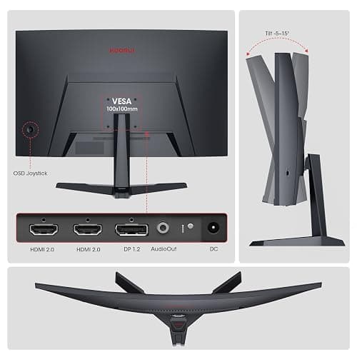KOORUI 27 Inch Curved Gaming Monitor, Full HD 1080p 1500R 180Hz Computer Monitor, 99% sRGB, Adaptive Sync, Display Port 1.2x1 & HDMI 2.0x2, Eye Care, VESA Compatible, Black 27E6CA thumbnail 7