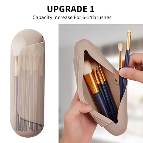 AGIKET Silicone Makeup Brush Holder Travel Cosmetic Bag：Soft Portable Cosmetic Face Brushes Holder with Upgrade Anti-Fall Out Magnetic Closure, Large Travel Makeup Brush Case - Walnut thumbnail 2