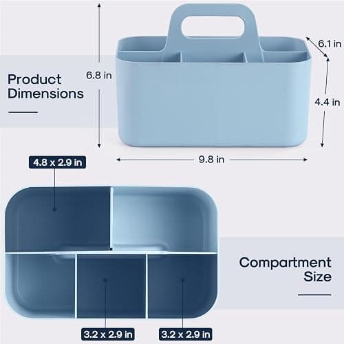 Multiuse Caddy Organizer with Handle, Portable Divided Plastic Tote Bin - Art Craft, Stationary Pen Marker Crayons, Makeup Hair Supplies Storage - Bathroom, Classroom, Dorm, Office, Desk Holder - Blue thumbnail 3