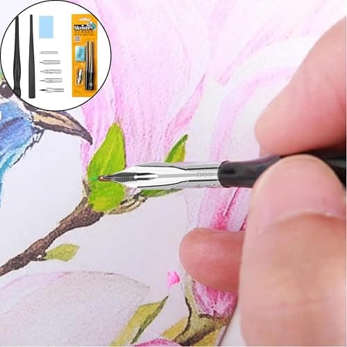 LuLiyLdJ Porte Plume, Porte-Plume Noir - avec 5 Plumes pour Dessin et Calligraphie - pour Applications à l'encre, 8 pièce thumbnail 5