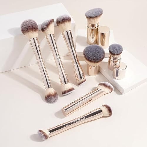MAANGE 8 Pcs Makeup Brushes with Bag, Double-End Multi-functional Makeup Brushes for Blending Liquid Powder Concealer Cream Blush Buffe (Gold) thumbnail 7