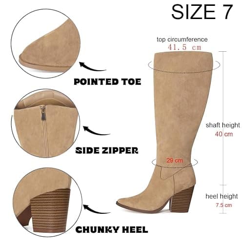 MeiLuSi Womens Knee High Boots Pointed Toe Suede Boots Chunky Heel Faux Slouchy Shoes Tall Fall 2025 Side Zipper thumbnail 5