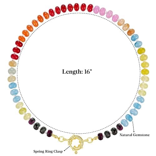 KissYan Beaded Gemstone Necklace for Women, Colorful Boho Bead Choker Natural Stone Surfer Beach Necklaces 14K Gold Plated Summer Handmade Jewelry thumbnail 5