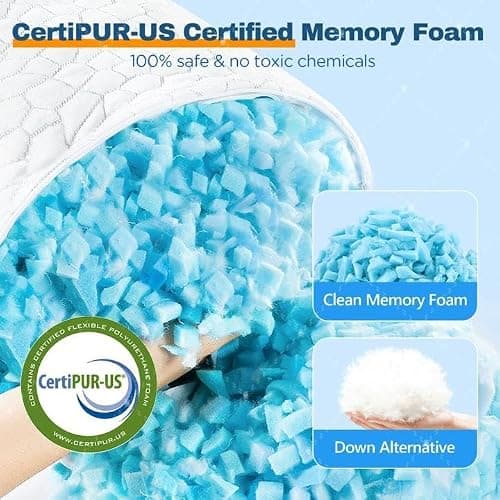 Cooling Pillow Standard Size 1 Pack, CertiPUR-US Shredded Memory Foam Pillows, Cool Bed Pillows for Hot Sleepers, Adjustable Firm Pillow for Side,Back,Stomach Sleepers, Better Sleep Gift for Mom thumbnail 6