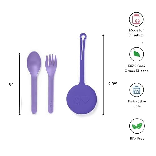 Omie OmieBox Kids Utensils Set with Case - 2 Piece Plastic, Reusable Fork and Spoon Silverware with Pod for Kids (Lilac) thumbnail 3