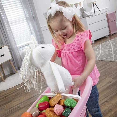 Step2 Little Helper's Shopping Cart for Kids, Play Grocery Cart, Made of Durable Plastic, for Toddlers 2+ Years Old, Pink thumbnail 5