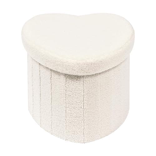 B FSOBEIIALEO Storage Ottoman Cube, Heart Shaped Ottomans with Storage Foot Stool Footrest for Lving Room, Boucle Ottoman Seat for Dorm Room,Faux Teddy Fur, White 15"x15"x15" - Image 1