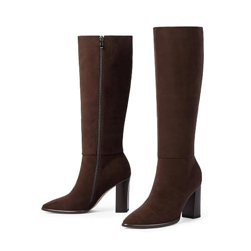 Easyfox Knee High Boots Women Pointed Toe Chunky Heel Fall Tall Boots Side Zipper Faux Leather Long Boots for Women thumbnail 5