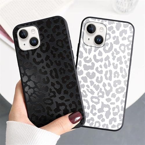 RUMDEY 2 Pack Cute Cheetah Print for Apple iPhone 13/14 6.1" Phone Case,Luxury Leopard Pattern Design Cases Soft Silicone Slim TPU Shockproof Protective Bumper Cover for Women Girls-Black & White thumbnail 3