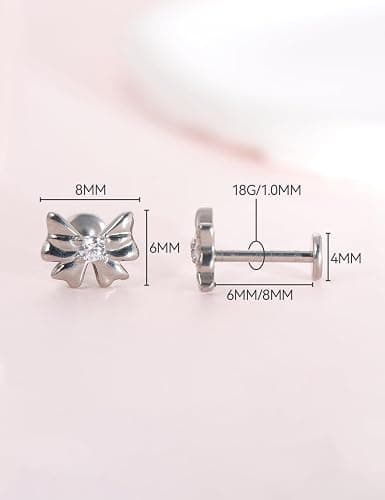 Limerencia 2Pcs 18g Titanium Internally Threaded Tragus Piercing Jewelry Nose Studs Flat Back Earrings Labret, Lip, Helix, Cartilage, Conch, Medusa Piercing for Women Men Sensitive Ears thumbnail 3