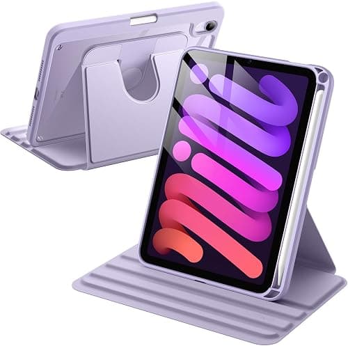 JETech Rotating Case Cover for iPad mini A17 Pro/6th Gen, Purple | For 8.3" 2024/2021 Model, 360° Rotation Stand, Clear Back Design, Auto Wake/Sleep, Pencil Holder, Full Protection - Image 1