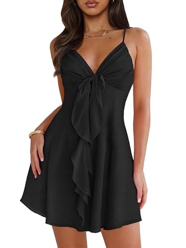 MIYIEONZ Women Sleeveless Sexy V Neck Summer Dress for Women Casual Flowy Beach Club Party Spaghetti Strap Mini Sundress - Image 1