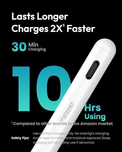 Metapen A8 Stylus Pen for iPad 2018-2026,Palm Rejection&Magnetic Attach | Metal Barrel Apple Pencil, USB-C Fast Charging, Reliable Precision & Smooth Writing Pencil for iPad 6th-11th iPad Pro Air Mini thumbnail 3