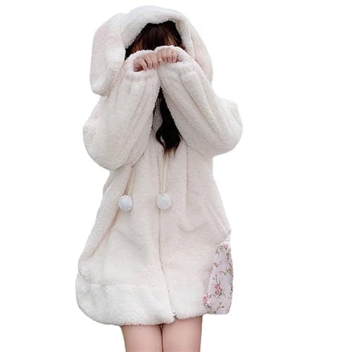 Women Bunny Ears Hoodie Kawaii Anime Aesthetic Cute Japanese Rabbit Fleece Jacket Sherpa Fluffy Fuzzy Coat Sweatshirt thumbnail 7