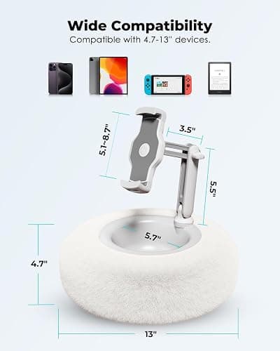 Viozon Tablet Stand Pillow, Compatible with 4.7"-13" Phone/Tablet, iPad, iPhone, Samsung, Google, Kindle, 360°Adjustable Phone Holder for Bed with Soft Plush Fabric, and Detachable Bowl, White thumbnail 3