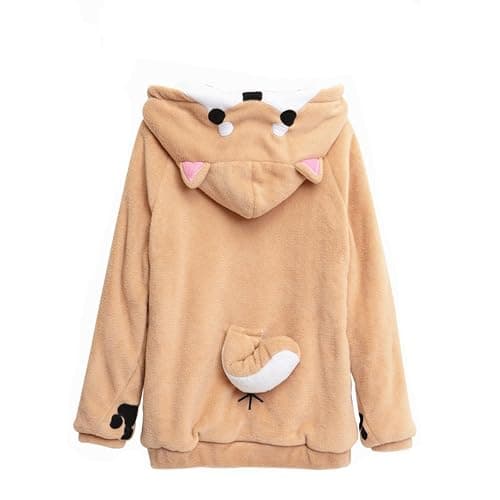 CORIRESHA Cute Coral Velvet Long Sleeve Shiba Inu Dog Embroidery Home Wear Hoodie for Women - Image 1