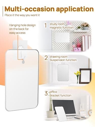 OMIRO Desk Makeup Mirror, 20 x 14cm Table Mirror with Foldable Stand and Hanging Hole for Shaving and Travelling, White thumbnail 3