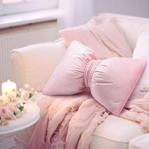 Beeveer 2 Pcs 12 x 18 Inch Bow Pillow Coquettish Throw Pillow Big Bow Shaped Cushion Velvet Coquette Decor Cushion for Room School Nursery Bed Sofa Couch Holiday Car Decor(Pink) thumbnail 4