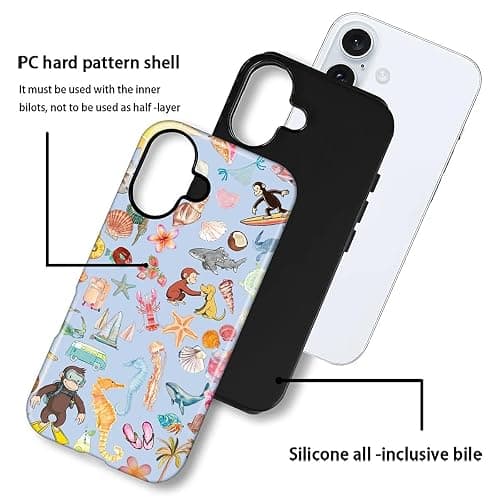 CARLOCA Case for iPhone 16,Monkey Summer Beach Shell Design Hybrid Dual Protection Soft TPU + Hard PC, Shockproof & Anti-Scratch Cover Men Women Stylish Protective Phone Case thumbnail 4