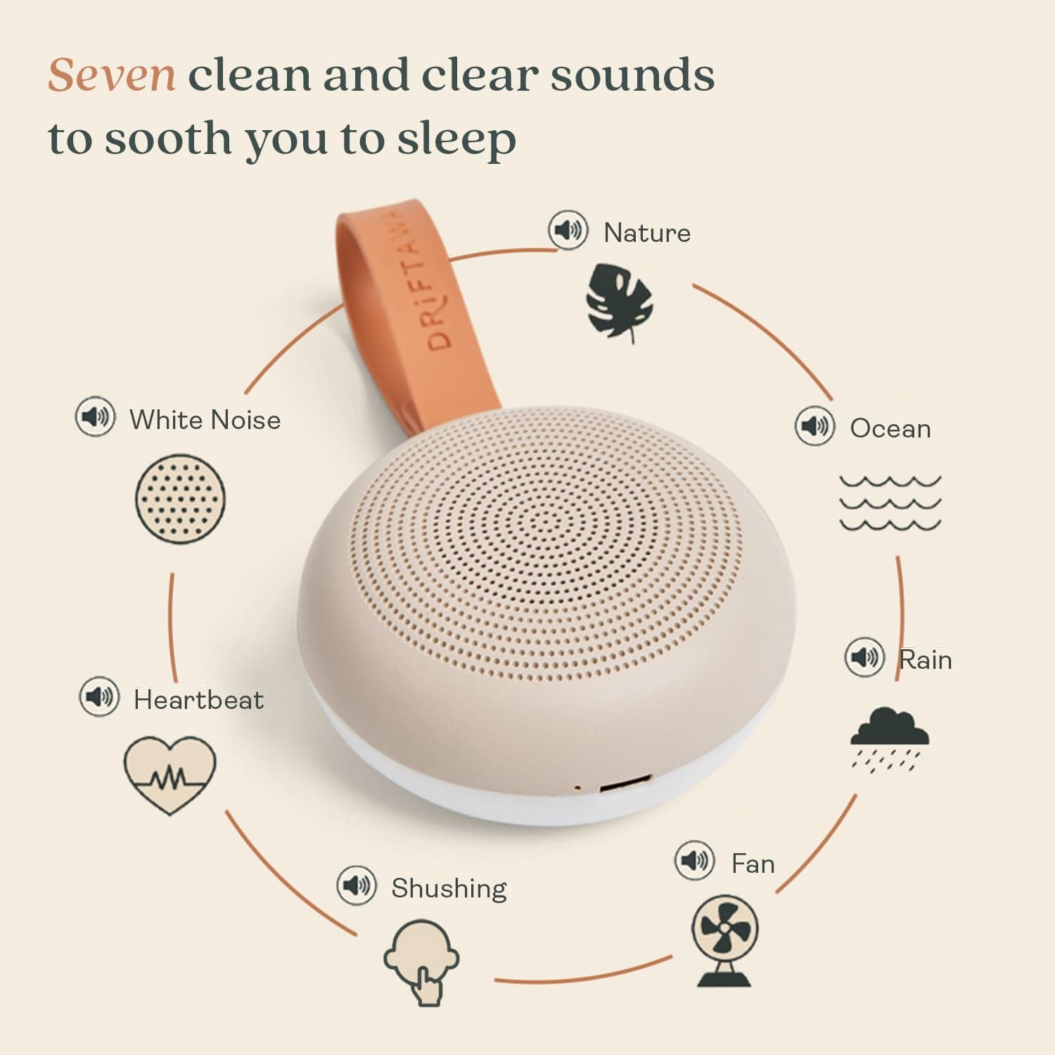 ergoPouch Drift Away Portable White Noise Machine, Taupe – 7 Soothing Sounds, Adjustable LED Light, USB Rechargeable, Up to 48 Hours Battery Life – Promotes Deep, Restorative Sleep for Babies and Adults. thumbnail 4