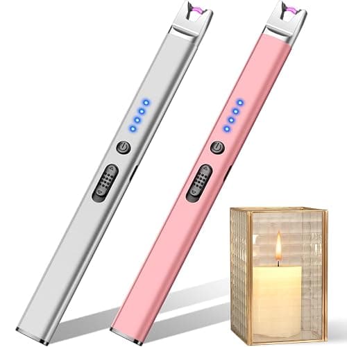 LcFun 2 Pack Candle Lighter Electric USB Rechargeable Plasma Arc Lighter with Safety Lock, Windproof Flameless Long Lighters for Candle, Grill, BBQ, Camping, Gas Stoves (Silver, Rose Gold) - Image 1