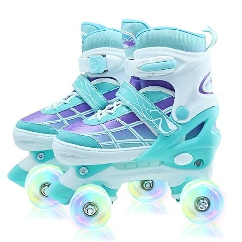 Roller Skates for Kids, Adjustable Quad Skates for Youth Teen Ages 5-8 8-12 12-14 with Light Up Wheels, Children Beginners Rollerskates for Indoor Outdoor Spots - Image 1