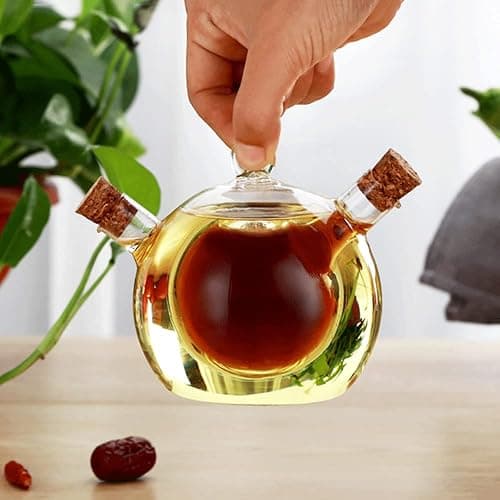 WINIAER 2 in 1 Oil and Vinegar Dispenser Cruet Bottle, Kitchen Supplies Glass Olive Oil and Balsamic Vinegar Cruet Bottle with Cork Stoppers, Hand-blown Glass Jar (Ball Shape) thumbnail 6