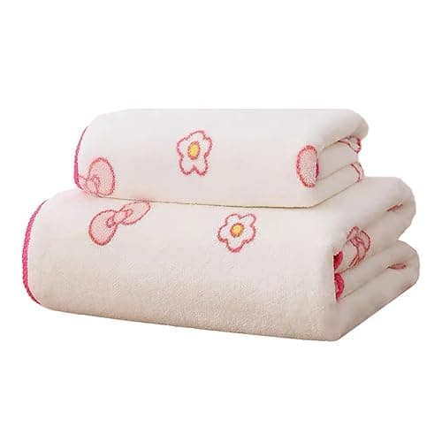 Pink Bath Towels,Soft, Absorbent and Quick Drying Microfiber Bath Towels Set of 2 ，27.5x55 inch Bow Patterned Bath Towel and 13.7x29.5 inch Hand Towel, Suitable for bathrooms, Gyms, Swimming Pools - Image 1