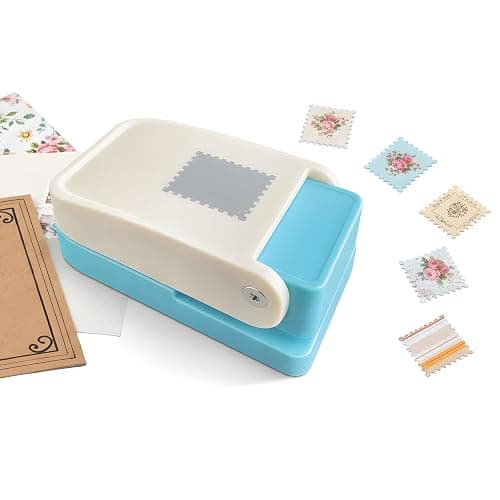 Postage Stamp Paper Punch, 1x 0.8 Inch Rectangular Scalloped Edge Lever Action Puncher for DIY Scrapbooking, Vintage Card Making, Photo Albums, Gift Tags, Arts and Crafts Supplies (1x0.8inch) - Image 1