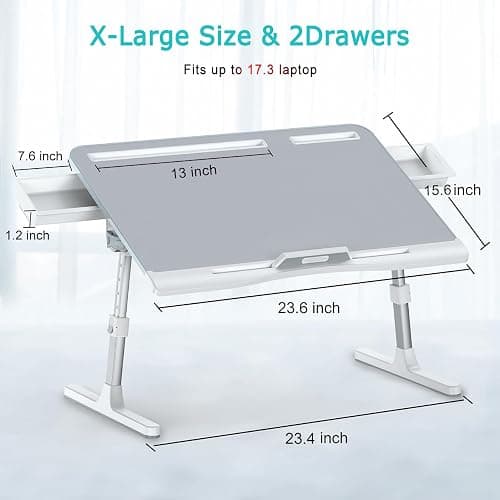 Laptop Bed Tray Desk, Foldable and Adjustable Lap Table with Heights and Angles, Upgraded-Sturdy Laptop Lap Desk for Bed/Sofa/Couch/Floor (2 Drawers, X-Large, Grey) thumbnail 2