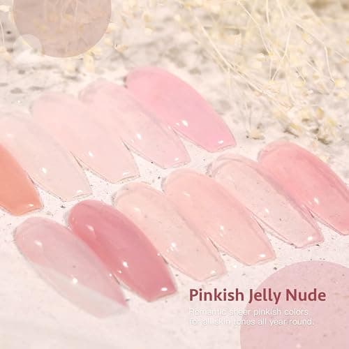 GAOY Nude Jelly Gel Nail Polish Set, 6 Sheer Pink Colors, Pinkish Jelly | Transparent Natural Light Pink Colors, Base Color Gel Nail Polish Kit, UV/LED Cure Required, Easy DIY Manicure at Home thumbnail 6