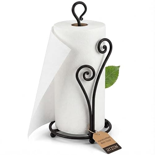 RTZEN Matte Black Paper Towel Holder Non-Slip Base Countertop | Decorative Farmhouse Paper Roll Holder, Rustic Metal Modern Stylish Accent Durable Stand for Kitchen, Bathroom (Heart Shaped) - Image 1