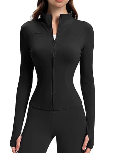 Yaqi Verse Women's Full Zip Up Workout Jacket, Slim Fit Lightweight Yoga Running Athletic Gym Sports Jacket with Thumb Holes - Image 1