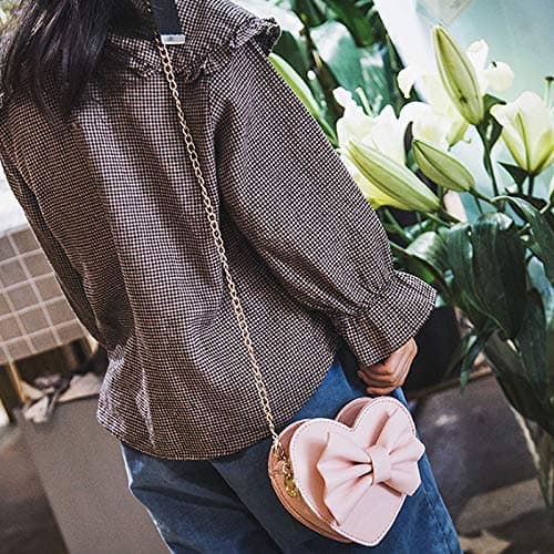 Goclothod Girls Bowknot Mini Coin Purse Heart Shape Cross Body Handbag Shoulder Bag Wallet Light Pink - Light Pink thumbnail 5