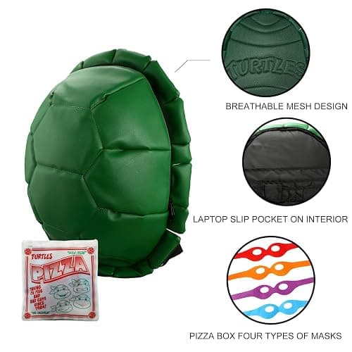 Bioworld Teenage Mutant Ninja Turtles Shell Backpack With Character Masks OSFA Green thumbnail 6