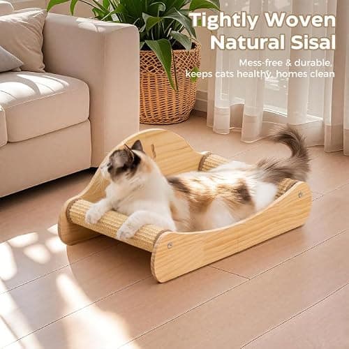 Avont Sisal Cat Scratcher Bed for Indoor Cats, Solid Wood Cat Scratching Lounge, No-Mess Horizontal Scratcher -Large thumbnail 6