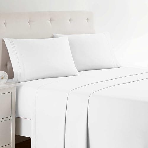 Clara Clark Bed Sheets, Premier 1800 Series 4 Piece Bed Sheet Set, Deep Pocket, Wrinkle, Fade, Stain Resistant, Luxury Soft Bedding Sheets & Pillowcases, Twin, White - Image 1