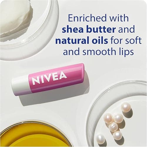 NIVEA Pearly Shine Lip Balm | Pearly Pink Shimmer Tinted Lip Care, 24H Hydration | 2x4.8g Tubes thumbnail 5