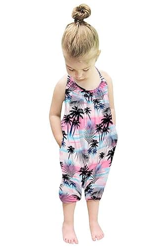 Lindanina Backless Strap Slouch Jumpsuit for Toddler Girls Cute Harem Halter Romper Pants with Pockets
