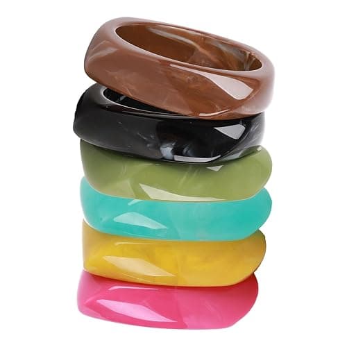 CUHBIV 6 Pcs Acrylic Resin Chunky Bangle Bracelets for Women, Colorful Glass Bracelets Vintage Wide Irregular Geometric Plastic Bracelet for Women Jewelry - Image 1