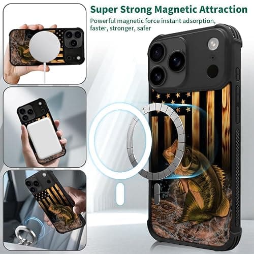 DJSOK Case for iPhone 17 Pro Max,Compatible with MagSafe,Anti-Scratch Shockproof Case,Wood American Flag Fish thumbnail 3
