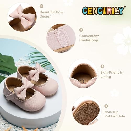 CENCIRILY Infant Baby Girls Mary Jane Flats Non Slip Soft Sole Prewalker Princess Wedding Dress Shoes thumbnail 4