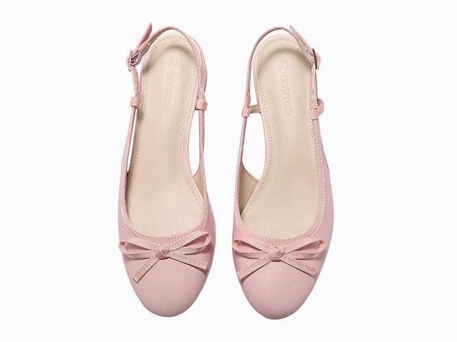 Coutgo Womens Chunky Low Heels Slingback Ballet Bow Pumps Closed Toe Wedding Dress Shoes thumbnail 6