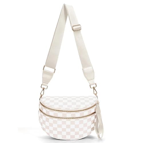 HICARRY Checkered Crossbody Purse for Women Nylon Checkerboard Bum Bags Checkered Cross Body Bags (Beige) - Image 1