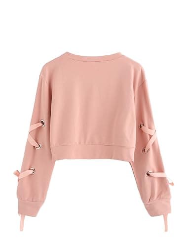 SweatyRocks Women's Casual Lace Up Long Sleeve Pullover Crop Top Sweatshirt thumbnail 2