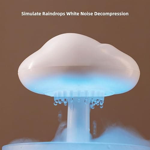 SH-RuiDu Rain Drop Humidifier for Bedroom, 2 in 1 Mushroom Cloud Lamp Humidifier, 300ml Aroma Essential Oils Diffuser with 7 Colors LED Lights and Rain Drop Sound for Sleeping, Mood Relaxing thumbnail 7