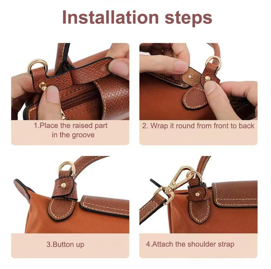 Leather Handbag Crossbody Shoulder Strap Adjustable Compatible with Longchamp Mini Pouch，95-124cm Adjustable Length，No Holes Needed（Brown） thumbnail 7