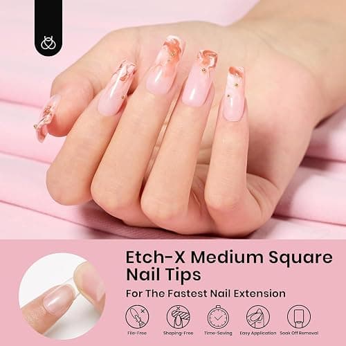 Beetles Nail Tips Medium Square 576Pcs 12 Sizes - Pre-Etched Soft Acrylic Nail Tips Half Matte False Nails Nail Art Full Cover Press Ons Nail Extensions Gift Set Home DIY Nail Salon thumbnail 2